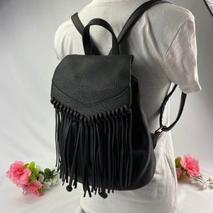 Mellow World Faux Leather Fringe Drawstring Bag